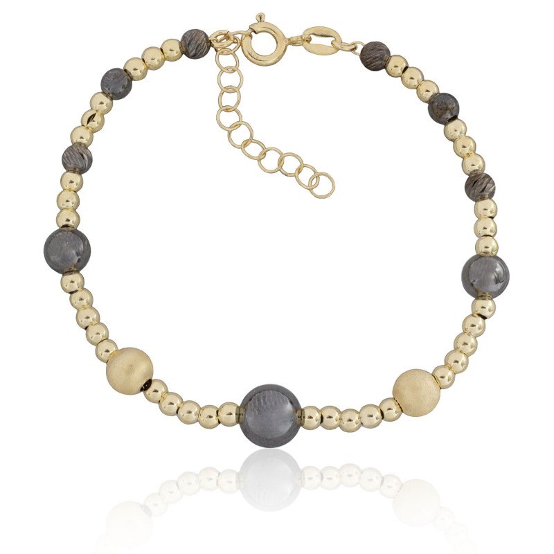 Pulsera de bolas con baño de oro y rutenio plata de ley