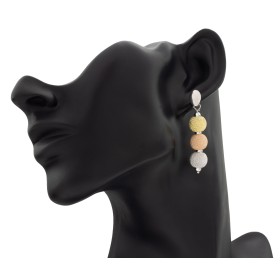 Pendientes largos 3 bolas tricolor plata de ley
