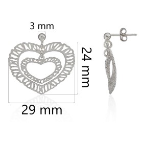 Pendientes de doble corazón en plata de ley
