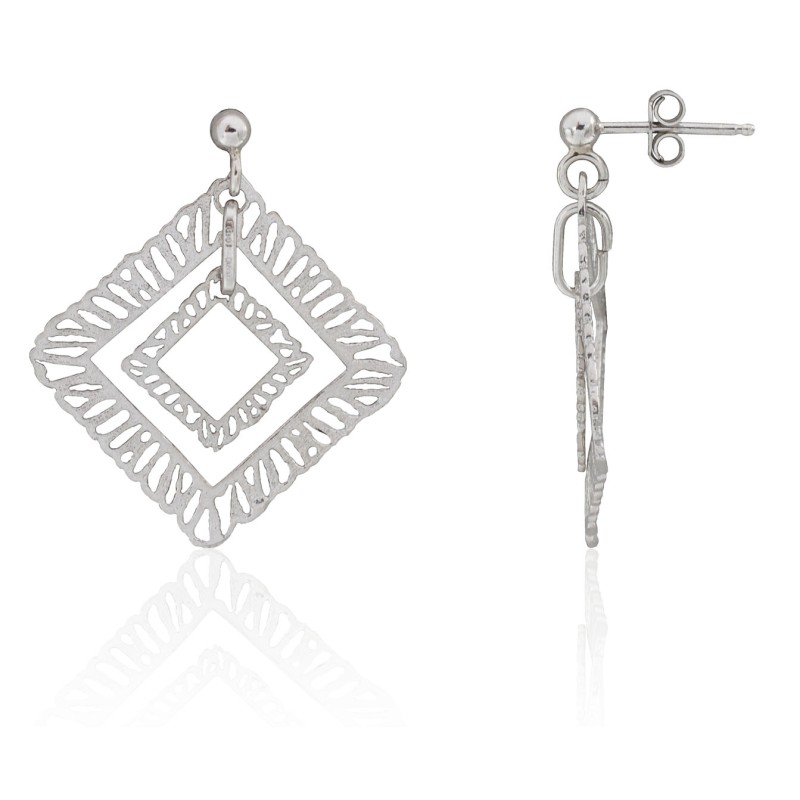 Pendientes dobles en forma de rombo en plata de ley