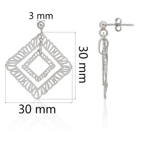 Pendientes dobles en forma de rombo en plata de ley