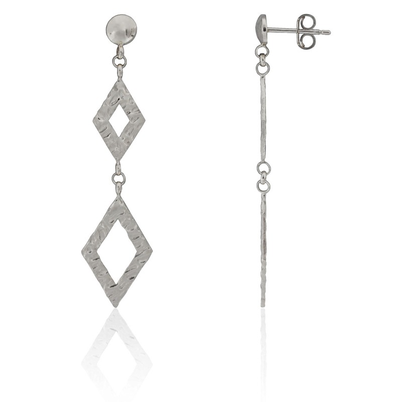 Pendientes de rombo estriado en plata de ley