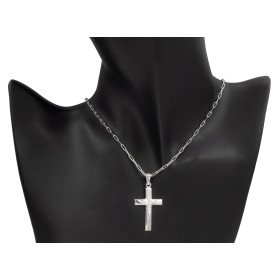 Cruz plana con Cristo brillo y mate en plata de ley