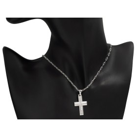 Cruz plana con Cristo en plata de ley
