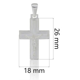 Cruz plana con Cristo en plata de ley