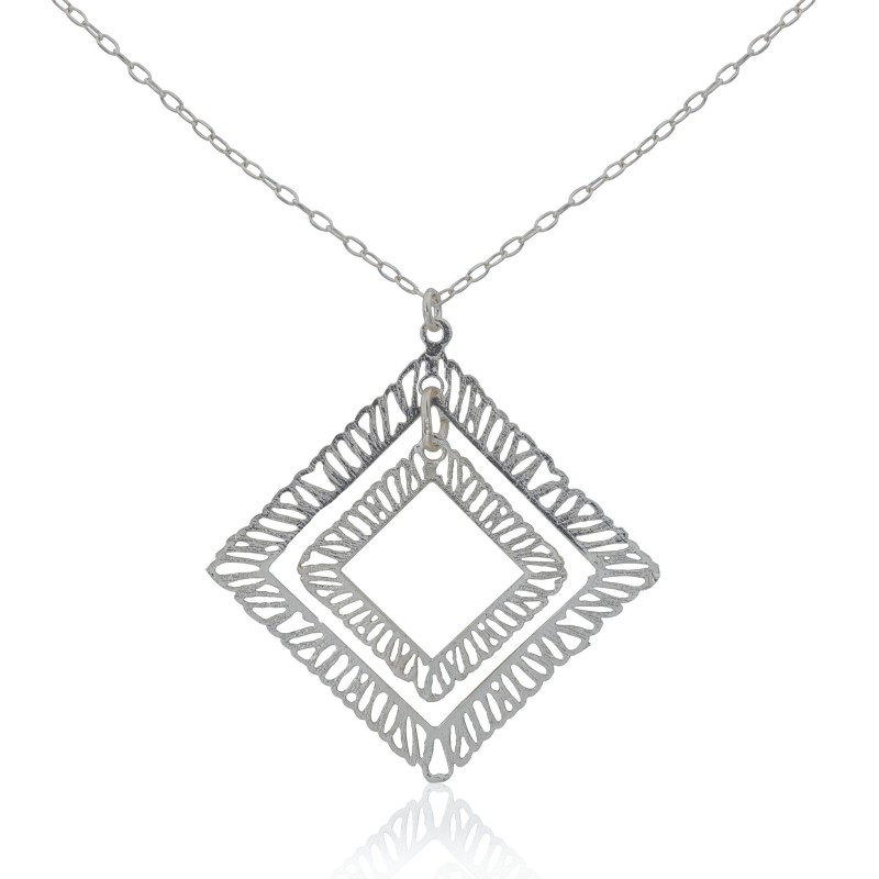 Gargantilla de doble rombo calado en plata de ley