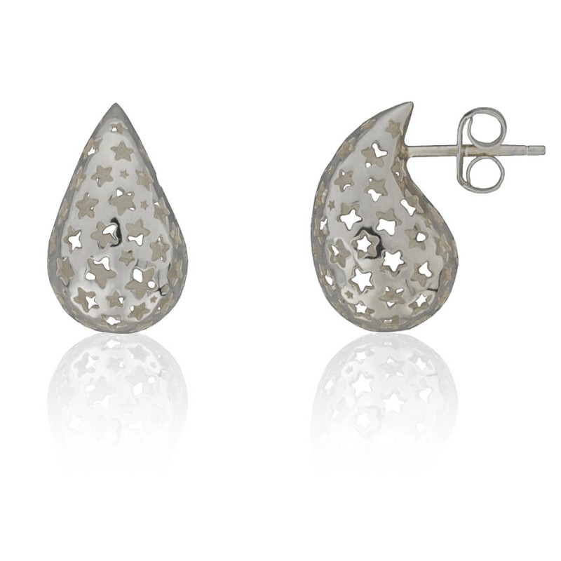 Pendientes de gota con estrellas caladas plata de ley