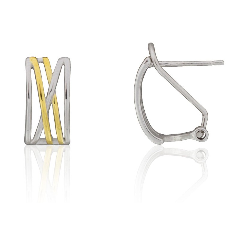 Pendientes de banda bicolor plata de ley