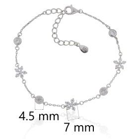 Pulsera con chatones y flores en plata de ley