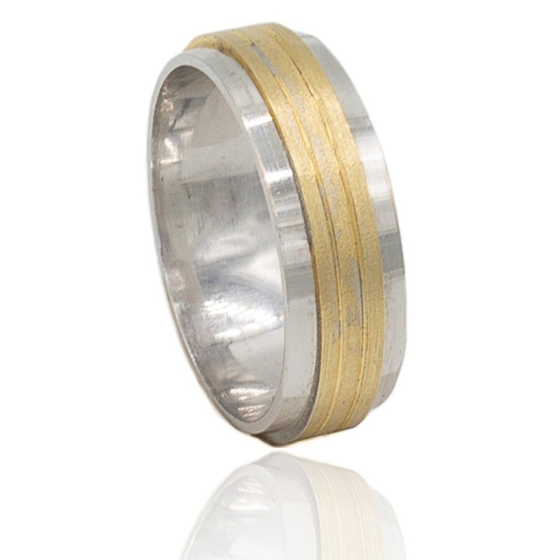 Alianza banda bicolor oro 18 quilates