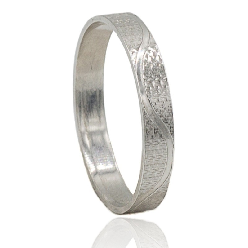 Alianza plana onda oro blanco 18 quilates