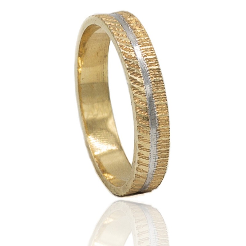 Alianza franjas bicolor oro 18 quilates