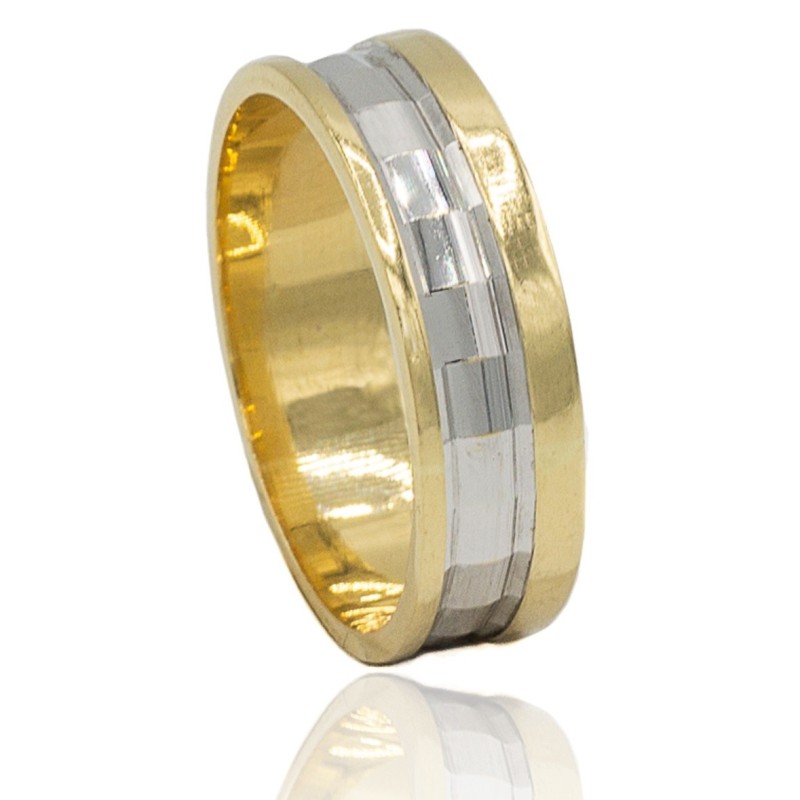 Alianza franja tallada bicolor oro 18 quilates