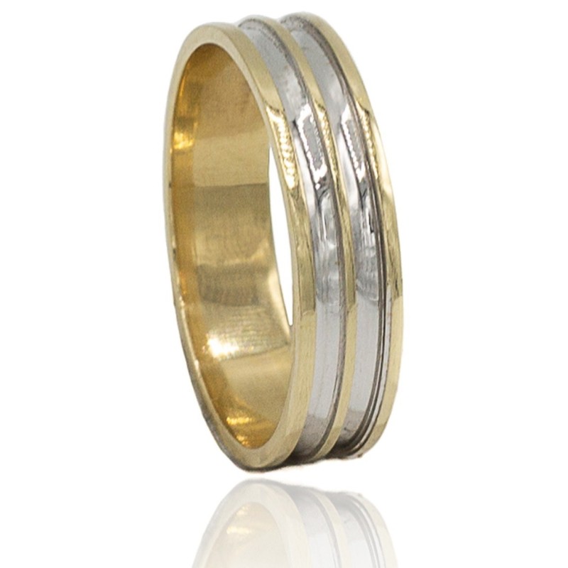 Alianza franjas bicolor oro 18 quilates