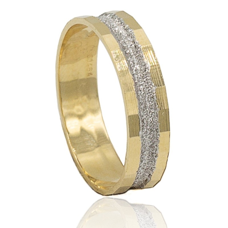 Alianza franja bicolor oro 18 quilates