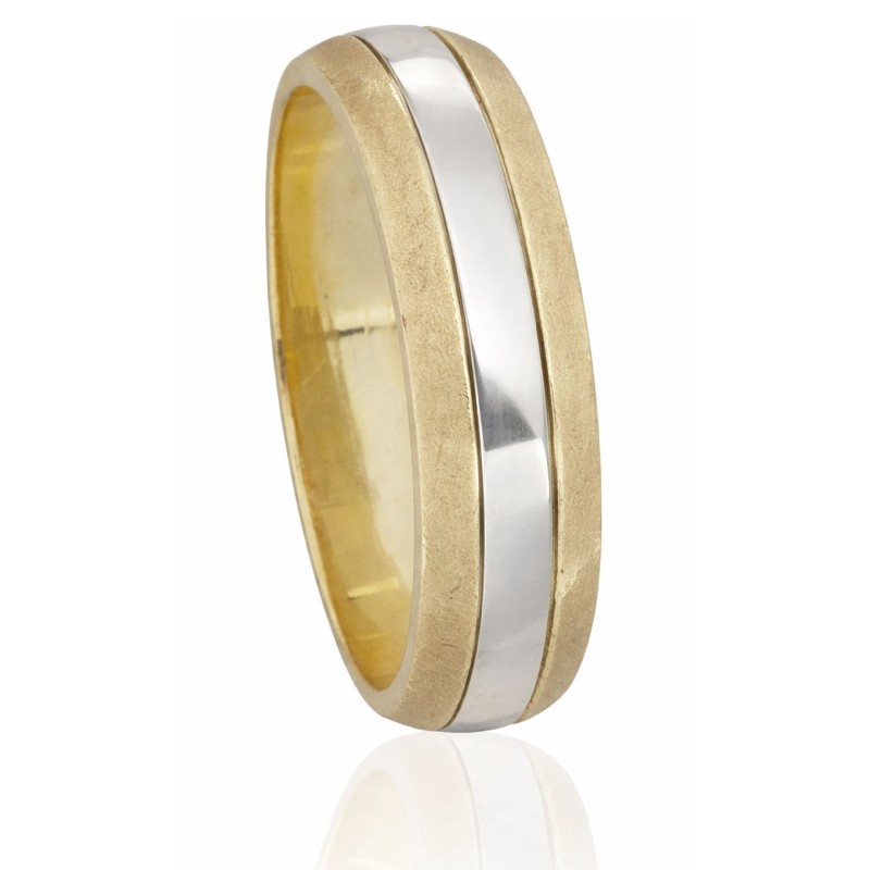 Alianza franja bicolor oro 18 quilates