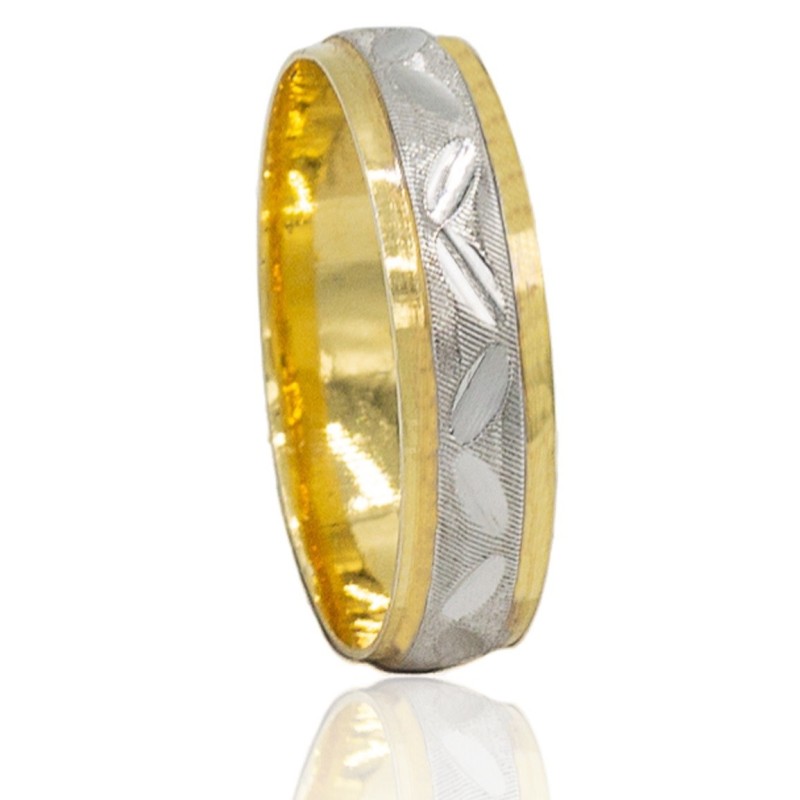 Alianza tallada bicolor oro 18 quilates