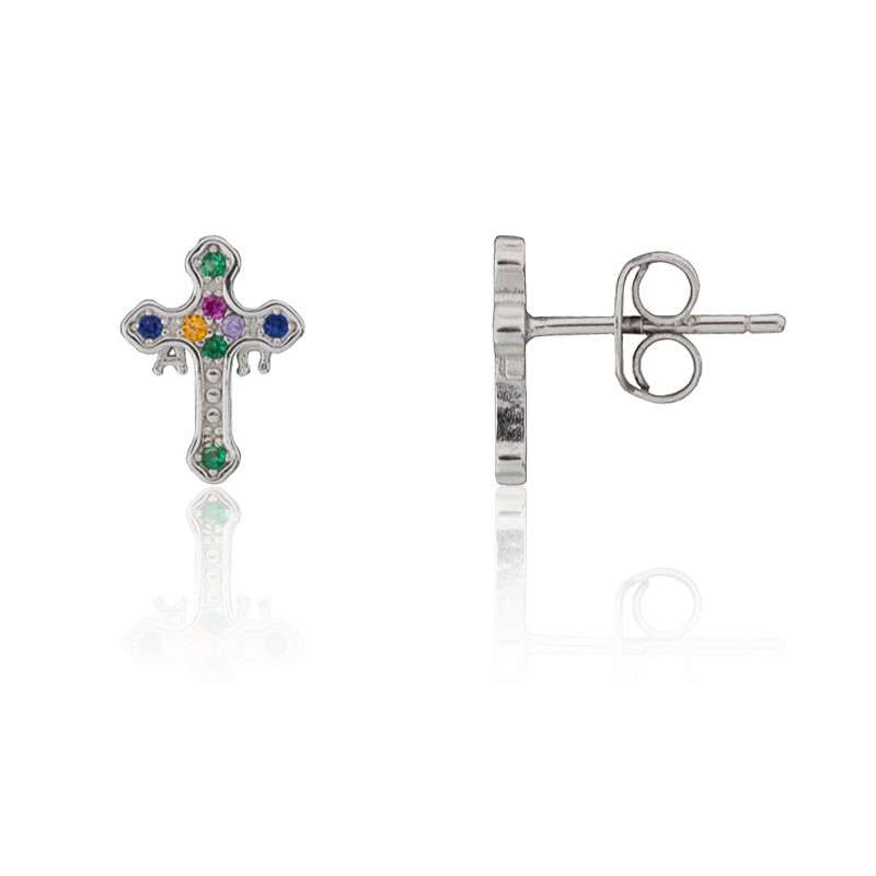 Pendientes cruz de la Victoria con piedras plata de ley