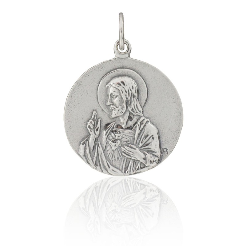 Escapulario Virgen del Carmen y Corazón de Jesús plata