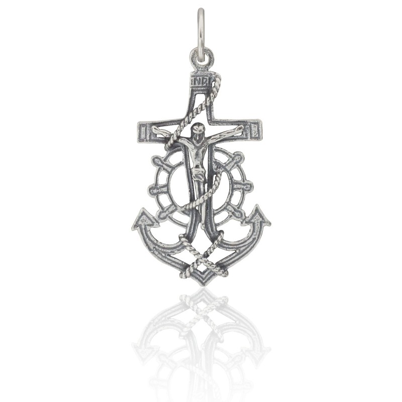 Cruz marinera con cristo plata de ley