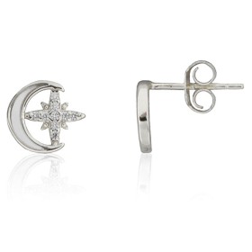 Pendientes luna y estrella plata de ley