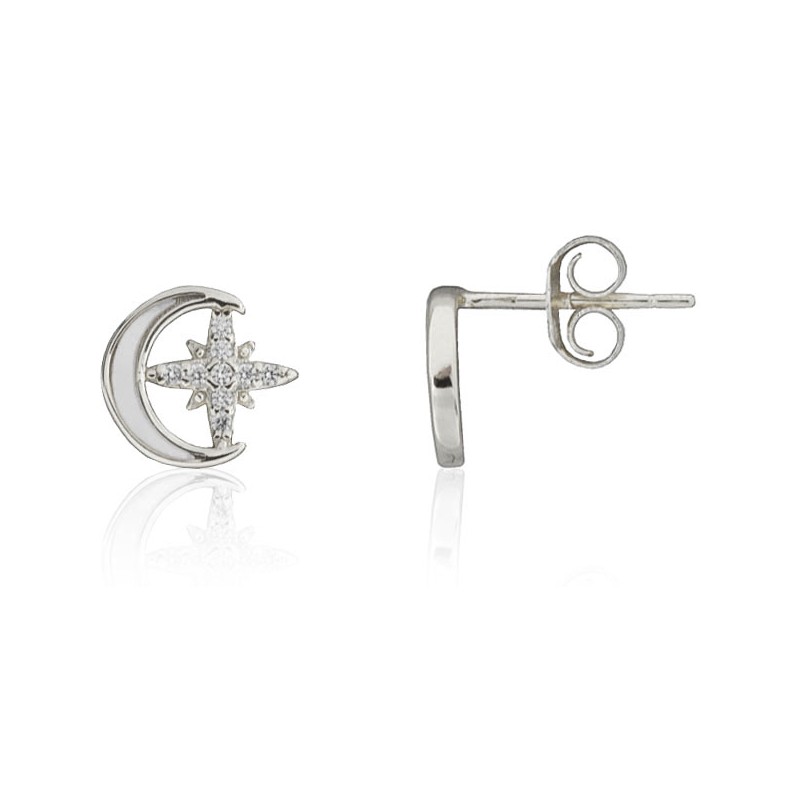 Pendientes luna y estrella plata de ley