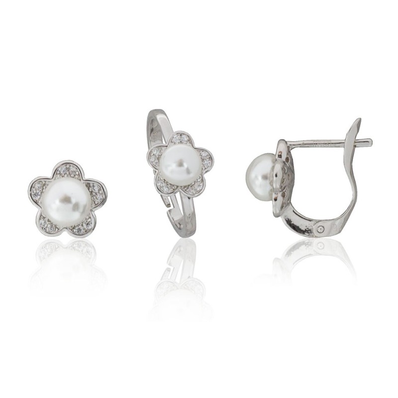 Conjunto pendientes y anillo con perlas plata de ley