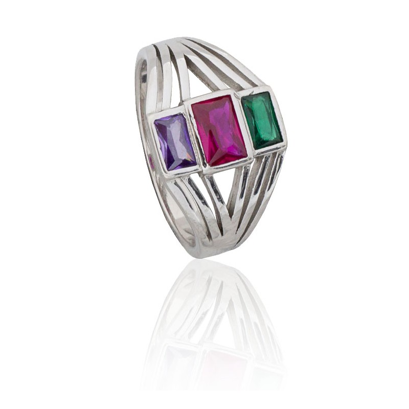 Anillo piedras boceladas plata de ley