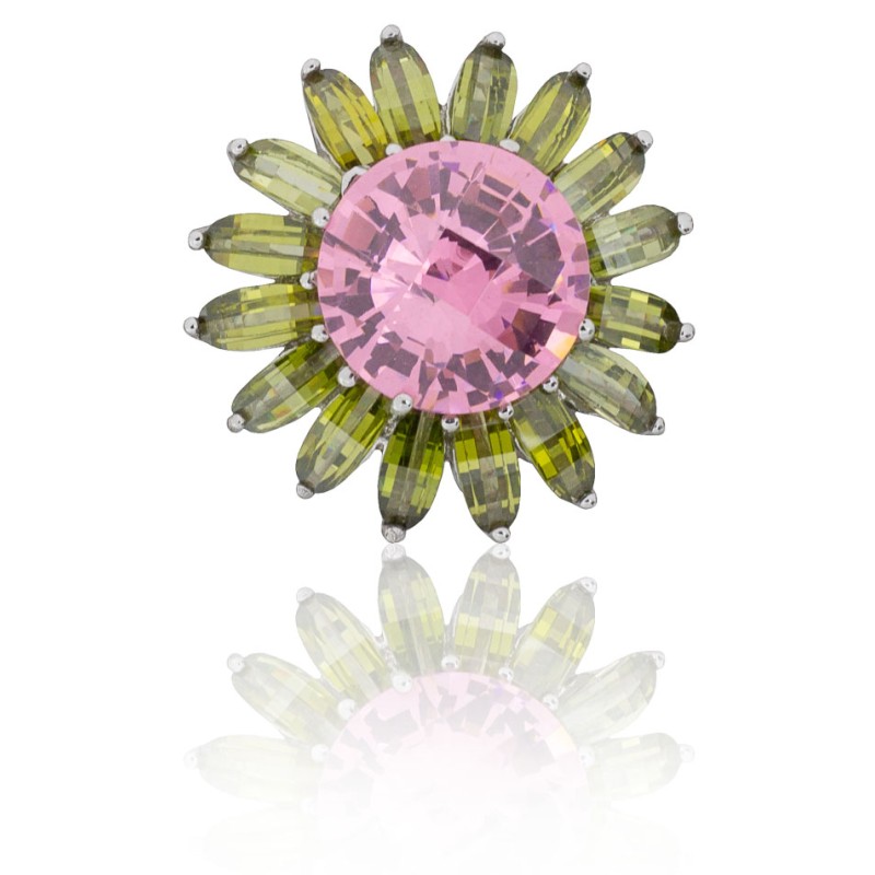 Anillo flor piedras plata de ley
