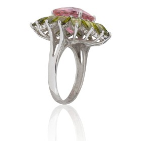 Anillo flor piedras plata de ley