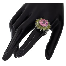 Anillo flor piedras plata de ley